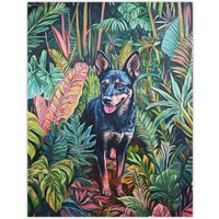 Artery8 Kelpie In Exotic Jungle Nature Plants Dog Lover Wall Art Print in Green | Size: W18" x H24"