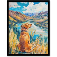 Artery8 Labrador Colorado Mountain Landscape Dog Lover Framed Art Print in Blue | Size: W12" x H16"