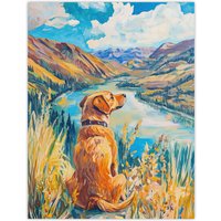 Artery8 Labrador Colorado Mountain Landscape Dog Lover Wall Art Print in Blue | Size: W12" x H16"