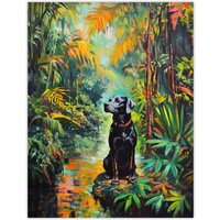 Artery8 Dog Lover Black Labrador Pet In Lush Forest Wall Art Print in Green | Size: W12" x H16"