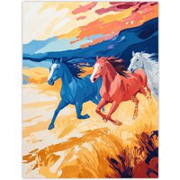 Artery8 Wild Horses Running Desert Landscape Oil Painting Wall Art Print in Orange | Size: W12" x H16"