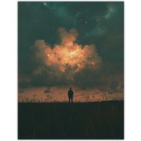 Artery8 Believe in Magic Dreamy Firefly Cloud Magical Sky Wall Art Print in Dark Blue | Size: W18" x H24"