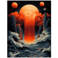 Artery8 Aquarius Zodiac Sign Space Seascape Concept Art Wall Art Print in Orange | Size: W24" x H32"