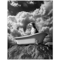 Artery8 Dog Lover Beagle Bathtub Black White Atmospheric Wall Art Print in Grey | Size: W12" x H16"
