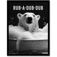 Artery8 Polar Bear in Bathtub Bath Time Rub A Dub Fun Framed Art Print in White | Size: W12" x H16"
