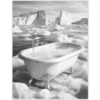 Artery8 Elegant Bathtub Polar Ice Cap Black White Surreal Wall Art Print | Size: W12" x H16"