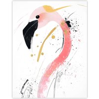 Artery8 Flamingo Bird Black Pink Gold Modern Abstract Wall Art Print | Size: W18" x H24"