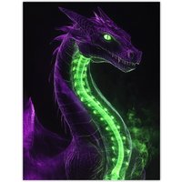 Artery8 Fantasy Dragon Neon Purple Green Xray Effect Wall Art Print | Size: W18" x H24"
