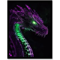 Artery8 Dragon Head Neon Purple Green Fantasy Concept Art Framed Art Print | Size: W12" x H16"