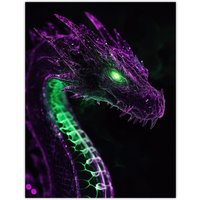 Artery8 Dragon Head Neon Purple Green Fantasy Concept Art Wall Art Print | Size: W24" x H32"