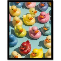 Artery8 Rubber Ducks Ducky Colourful Pattern Modern Framed Art Print | Size: W12" x H16"