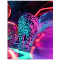Artery8 Leopard & Neon Pink Blue Colour Party Balloons Wall Art Print | Size: W24" x H32"