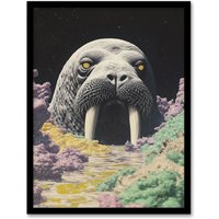 Artery8 The Walrus Cavern Surreal Alien Landscape Stars Framed Art Print in Grey | Size: A4