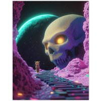 Artery8 Sci Fi Neon Fantasy Landscape Skull Leopard Moon Wall Art Print in Pink | Size: W24" x H32"