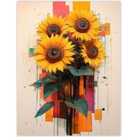 Artery8 Sunflower Bouquet Modern Floral Abstract Painting Wall Art Print in Yellow | Size: W12" x H16"
