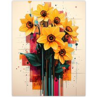 Artery8 Daffodil Bouquet Modern Floral Abstract Painting Wall Art Print in Yellow | Size: W18" x H24"
