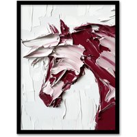 Artery8 Horse Modern Abstract Animal Thick Paint Framed Art Print in Red | Size: W12" x H16"