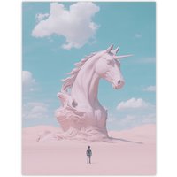 Artery8 Desert Unicorn Sand Sculpture Pastel Landscape Wall Art Print in Blue | Size: W18" x H24"