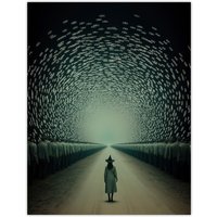 Artery8 Among Muggles Surreal Tunnel Witch Fantasy Art Wall Art Print in Green | Size: W18" x H24"