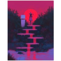 Artery8 Full Moon Witch Ritual Neon Pink Fantasy Art Wall Art Print in Purple | Size: W24" x H32"