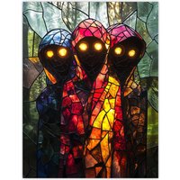 Artery8 Three Cloaked Witches Fantasy Stained Glass Wall Art Print | Size: W18" x H24"