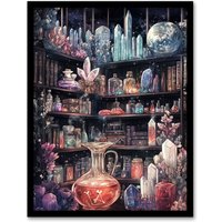 Artery8 Alchemist Laboratory Crystals Potions Fantasy Art Framed Art Print | Size: W12" x H16"