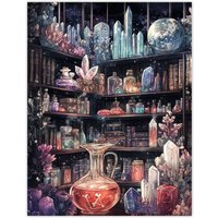 Artery8 Alchemist Laboratory Crystals Potions Fantasy Art Wall Art Print | Size: W12" x H16"