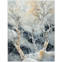 Artery8 Marble Winter Forest Snow Trees Art Wall Art Print in White | Size: W24" x H32"