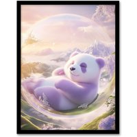 Artery8 Purple Baby Panda Bear in Bubble Fantasy Art Framed Art Print | Size: A4