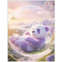 Artery8 Purple Baby Panda Bear in Bubble Fantasy Art Wall Art Print | Size: W12" x H16"