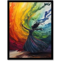 Artery8 Rainbow Rhapsody Dance Colourful Conceptual Art Framed Art Print | Size: A4