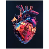 Artery8 Shiny Anatomical Human Heart Colourful Modern Wall Art Print | Size: W24" x H32"