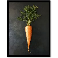 Artery8 Carrot Vegetable on Black Slate Board Painting Framed Art Print in Orange | Size: W12" x H16"