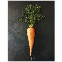 Artery8 Carrot Vegetable on Black Slate Board Painting Wall Art Print in Orange | Size: W24" x H32"