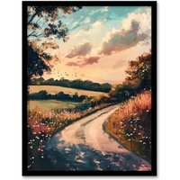 Artery8 The Road Home Kansas Countryside Autumn Painting Framed Art Print | Size: A4