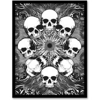 Artery8 Human Skull Ring Voodoo Circle Trippy Black White Framed Art Print | Size: W12" x H16"