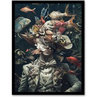 Artery8 Victorian Atlantean Surreal Underwater Portrait Framed Art Print | Size: A4