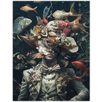 Artery8 Victorian Atlantean Surreal Underwater Portrait Wall Art Print | Size: W24" x H32"