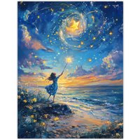 Artery8 Wish Upon A Star Magical Sky Beach Fantasy Art Wall Art Print in Blue | Size: W24" x H32"