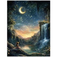 Artery8 Wendy in Neverland Lake Magical Forest Waterfall Wall Art Print in Blue | Size: W12" x H16"