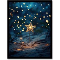 Artery8 Bright Star Sparkler on Sand Magical Dreamy Framed Art Print in Blue | Size: W12" x H16"