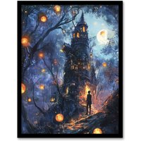 Artery8 Man By Witch House Dark Forest Fantasy Art Framed Art Print in Blue | Size: W12" x H16"