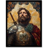 Artery8 William Wallace Thistle Art Nouveau Portrait Framed Art Print in Mustard | Size: W12" x H16"