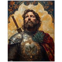 Artery8 William Wallace Thistle Art Nouveau Portrait Wall Art Print in Mustard | Size: W18" x H24"