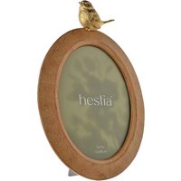 Hestia Wood Effect Oval Frame with Gold Bird 5" x 7" in Brown