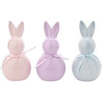 Eggs-traordinary Gift Co Set of 3 Ceramic Pastel Coloured Easter Bunny Ornaments | Size: 3 Pack