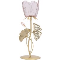 Hestia Single Stem Candle Holder With Blush Pink Glass On Gold Base