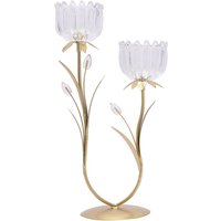 Hestia 2 Stem Candle Holder With Clear Glass On Gold Base