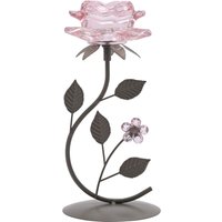 Hestia Pink Glass Rose Single Stem Candle Holder On Taupe Base