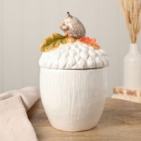 Country Living Autumn Harvest Storage Jar - Hedgehog On An Acorn in White